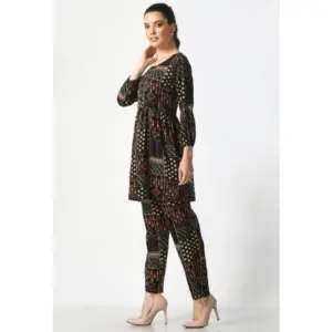 Generic Women's Casual Crepe 3-4th Sleeves Cord Set (Black)