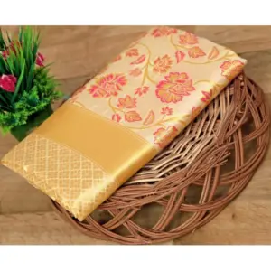 Women's Soft Lichi Silk Printed Saree with Blouse – Gold