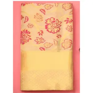 Women's Soft Lichi Silk Printed Saree with Blouse – Gold