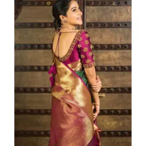 Women's Soft Lichi Silk Printed Saree with Blouse – Green