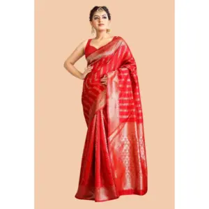 Women's Soft Lichi Silk Printed Saree with Blouse – Red