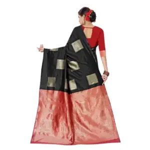 Women's Soft Lichi Silk Printed Saree with Blouse – Black