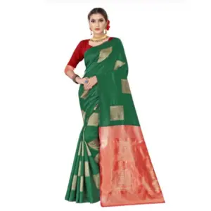 Women's Soft Lichi Silk Printed Saree with Blouse – Green
