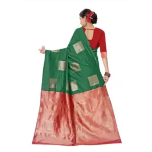 Women's Soft Lichi Silk Printed Saree with Blouse – Green