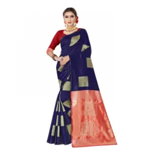 Women's Soft Lichi Silk Printed Saree with Blouse – Blue