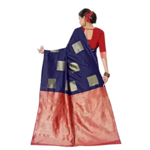 Women's Soft Lichi Silk Printed Saree with Blouse – Blue