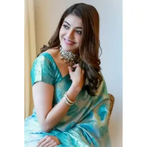 Women's Soft Lichi Silk Printed Saree with Blouse – Sky Blue