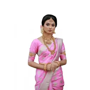 Women's Soft Lichi Silk Printed Saree with Blouse – Pink