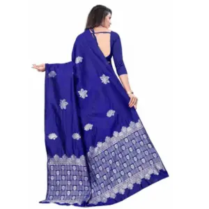 Women's Soft Lichi Silk Printed Saree with Blouse – Blue