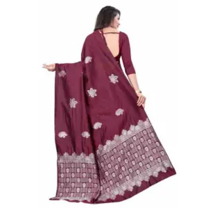 Women's Soft Lichi Silk Printed Saree with Blouse – Wine