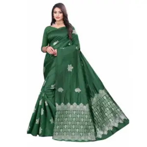 Women's Soft Lichi Silk Printed Saree with Blouse – Green
