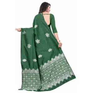 Women's Soft Lichi Silk Printed Saree with Blouse – Green