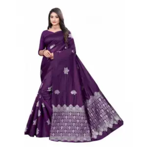 Women's Soft Lichi Silk Printed Saree with Blouse – Purple