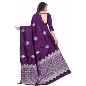Women's Soft Lichi Silk Printed Saree with Blouse – Purple