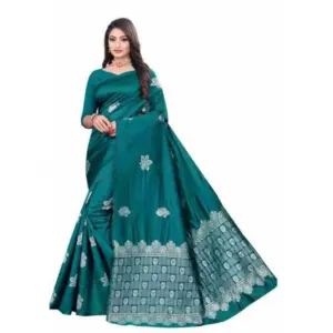 Women's Soft Lichi Silk Printed Saree with Blouse – Rama