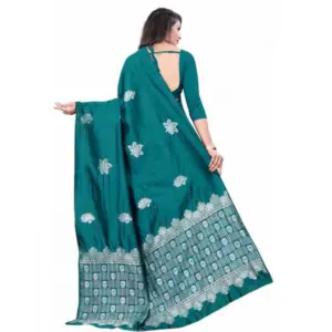 Women's Soft Lichi Silk Printed Saree with Blouse – Rama