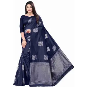 Women's Soft Lichi Silk Printed Saree with Blouse – Blue