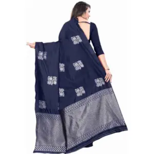 Women's Soft Lichi Silk Printed Saree with Blouse – Blue