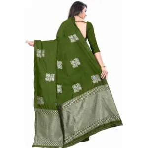 Women's Soft Lichi Silk Printed Saree with Blouse – Green