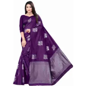 Women's Soft Lichi Silk Printed Saree with Blouse – Purple