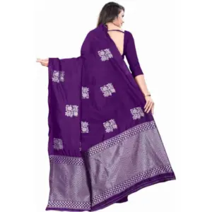 Women's Soft Lichi Silk Printed Saree with Blouse – Purple