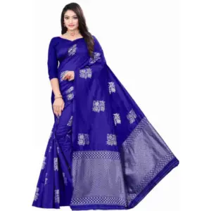 Women's Soft Lichi Silk Printed Saree with Blouse – R-Blue