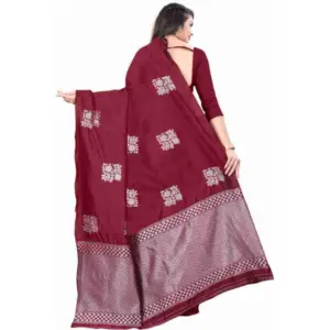 Women's Soft Lichi Silk Printed Saree with Blouse – Maroon