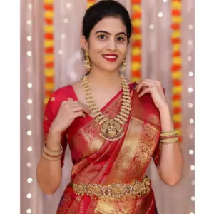 Women's Soft Lichi Silk Printed Saree with Blouse – Red