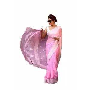Women's Soft Lichi Silk Printed Saree with Blouse – Pink