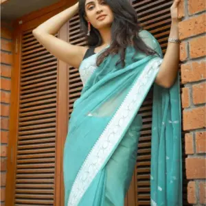 Women's Soft Lichi Silk Printed Saree with Blouse – Sku Blue