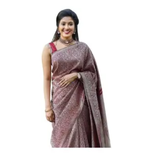 Women's Soft Lichi Silk Printed Saree with Blouse – Wine