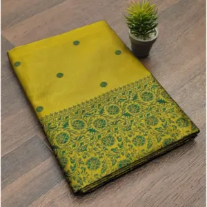 Women's Soft Lichi Silk Printed Saree with Blouse – Green