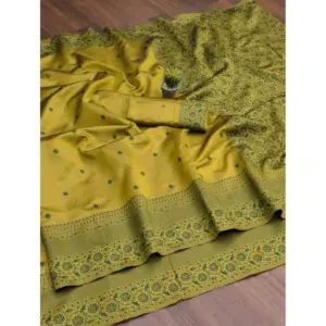 Women's Soft Lichi Silk Printed Saree with Blouse – Green