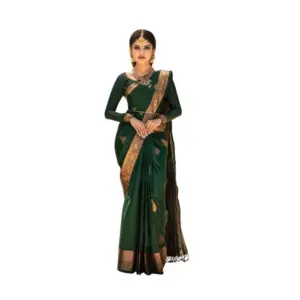 Women's Soft Lichi Silk Printed Saree with Blouse – Green