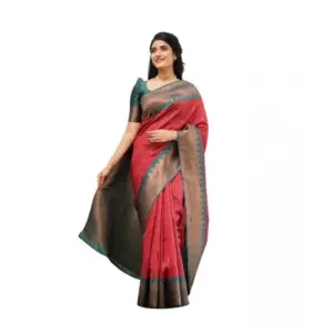 Women's Soft Lichi Silk Printed Saree with Blouse – Red