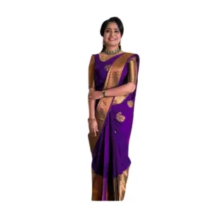 Women's Soft Lichi Silk Printed Saree with Blouse – Purple