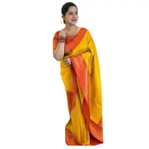 Women's Soft Lichi Silk Printed Saree with Blouse – Mustard