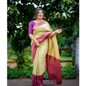 Women's Soft Lichi Silk Printed Saree with Blouse – Light Green
