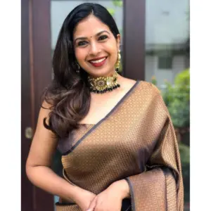 Women's Soft Lichi Silk Printed Saree with Blouse – Black-Gold
