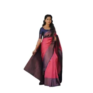Women's Soft Lichi Silk Printed Saree with Blouse – Red