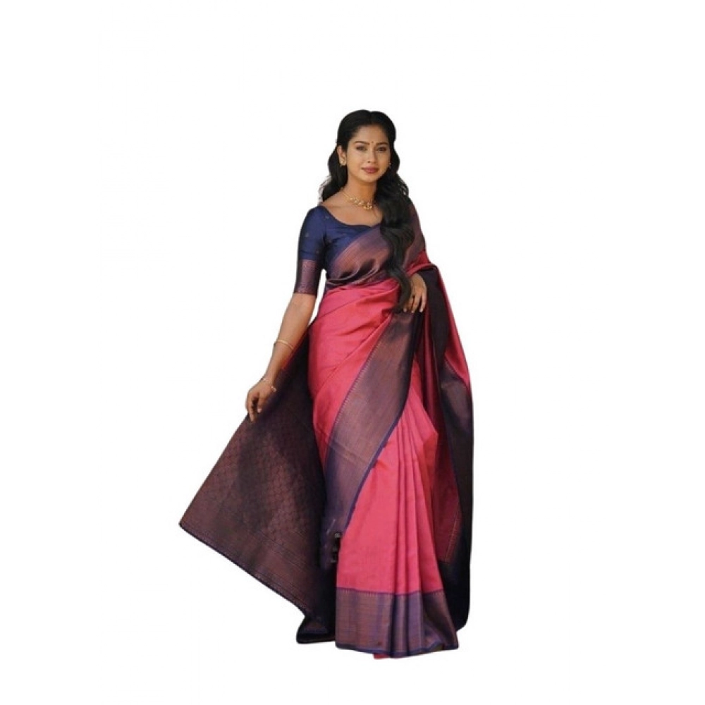 Women's Soft Lichi Silk Printed Saree with Blouse – Red