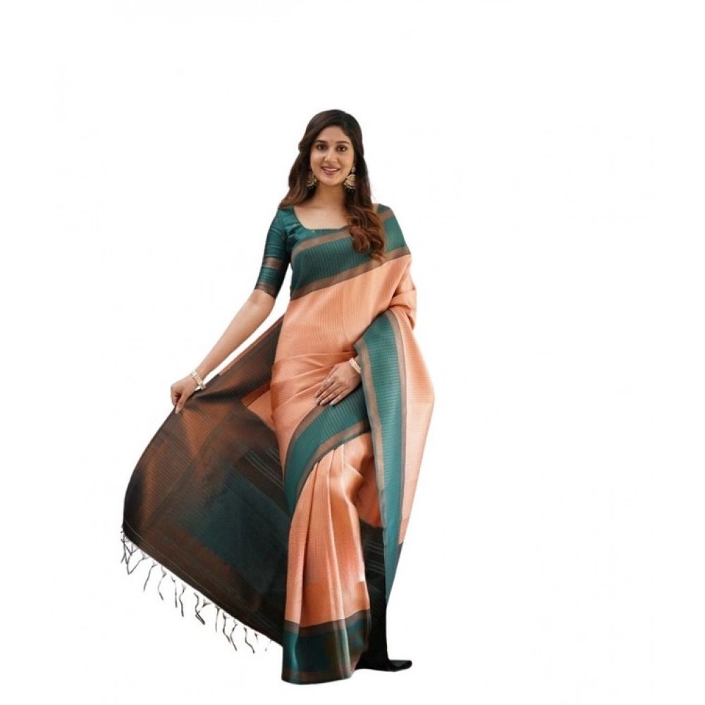 Women's Soft Lichi Silk Printed Saree with Blouse – Orange