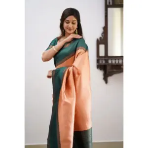 Women's Soft Lichi Silk Printed Saree with Blouse – Orange