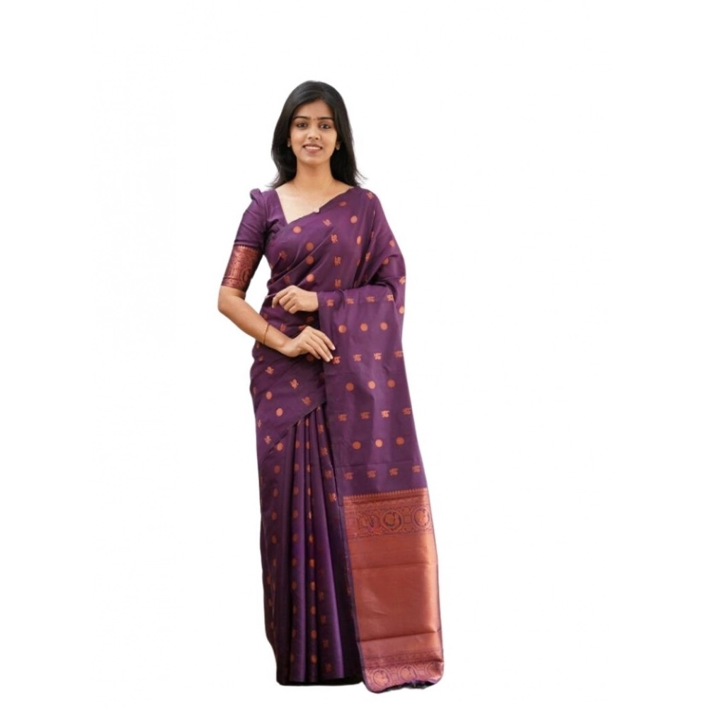 Women's Soft Lichi Silk Printed Saree with Blouse – Purple