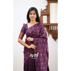 Women's Soft Lichi Silk Printed Saree with Blouse – Purple