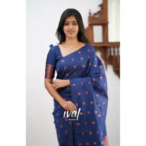 Women's Soft Lichi Silk Printed Saree with Blouse – Blue