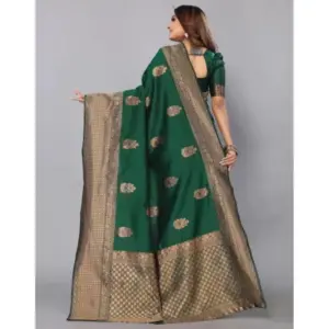 Women's Soft Lichi Silk Printed Saree with Blouse – Green