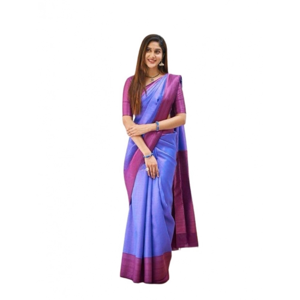 Women's Soft Lichi Silk Printed Saree with Blouse – Blue