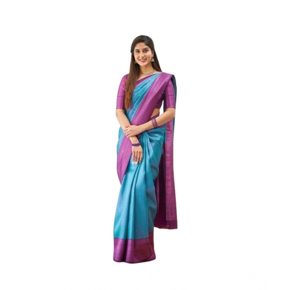 Women's Soft Lichi Silk Printed Saree with Blouse – Sku Blue