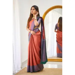 Women's Soft Lichi Silk Printed Saree with Blouse – Orange